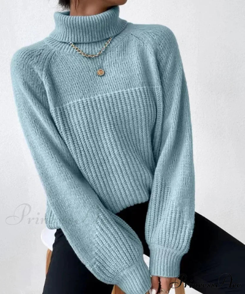 High-neck Crisscross Jacquard Pullover Sky Blue / S swraters-241228