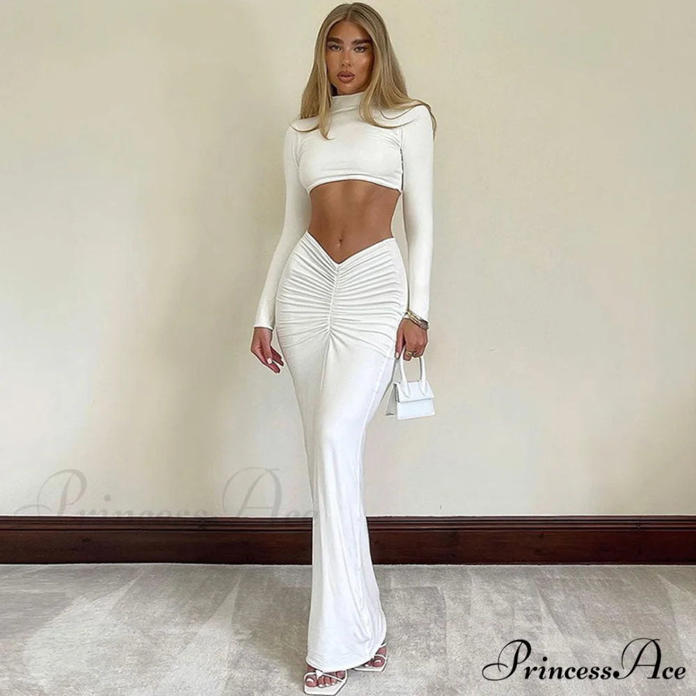 High Neck Graceful Jumper Knit Top S / White