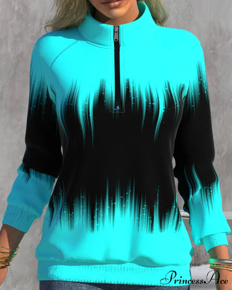 High Neck Gradient Design Sweatshirt Blue / S