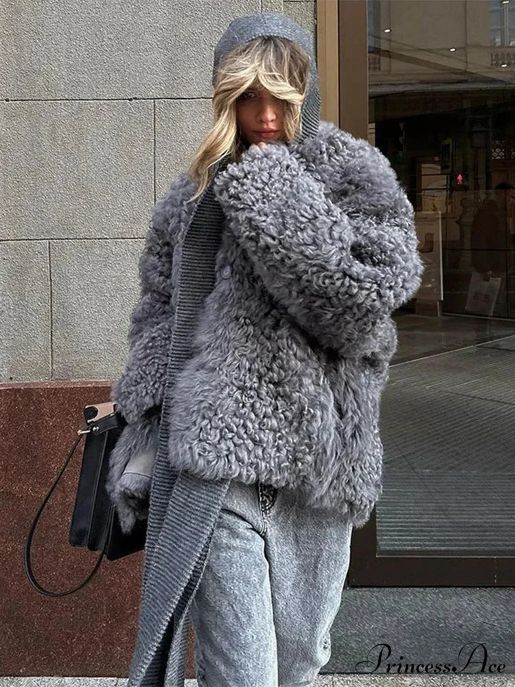 High Neck Grey Cozy Puffy Jacket coats-241228