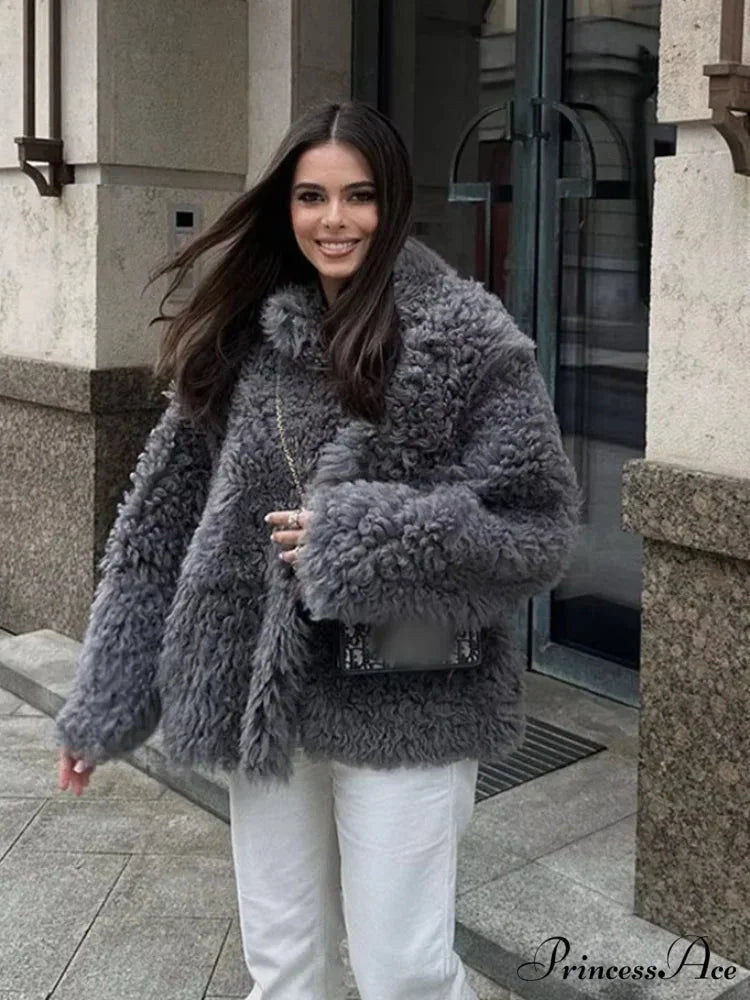 High Neck Grey Cozy Puffy Jacket coats-241228