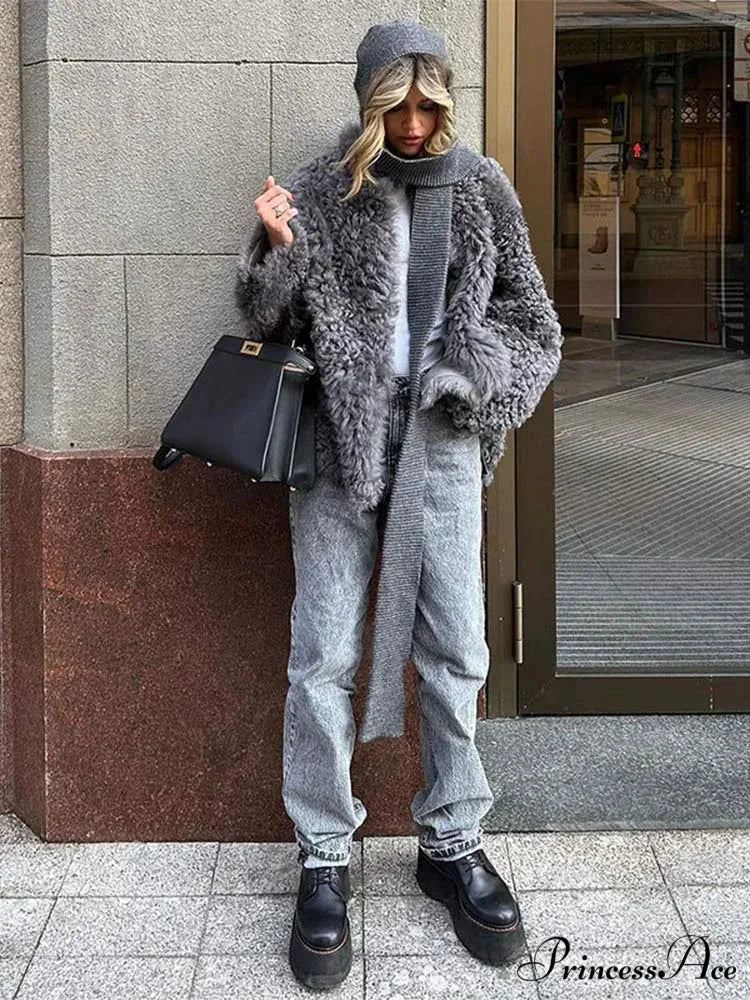 High Neck Grey Cozy Puffy Jacket coats-241228