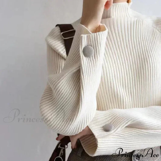 High-neck & Knitted E-girl All-season Sweater White / One Size swraters-241228