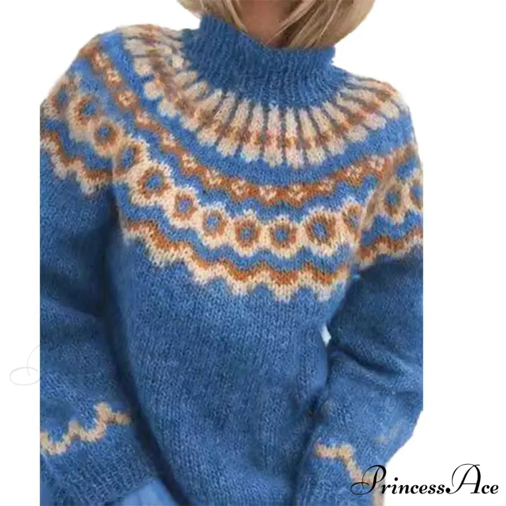 High-neck Knitted Urban Sweater Blue / S swraters-241228