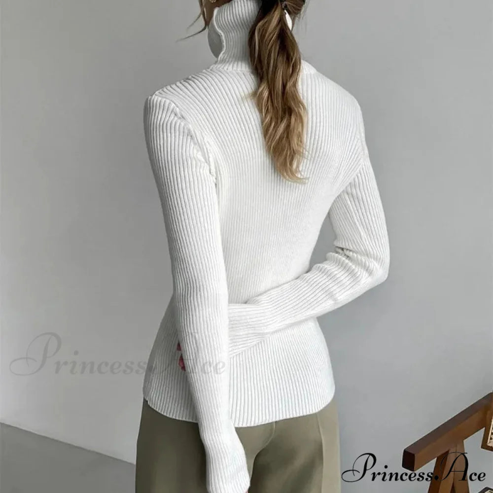 High-neck Slender Pullover Extended Sleeve Sweater swraters-241228
