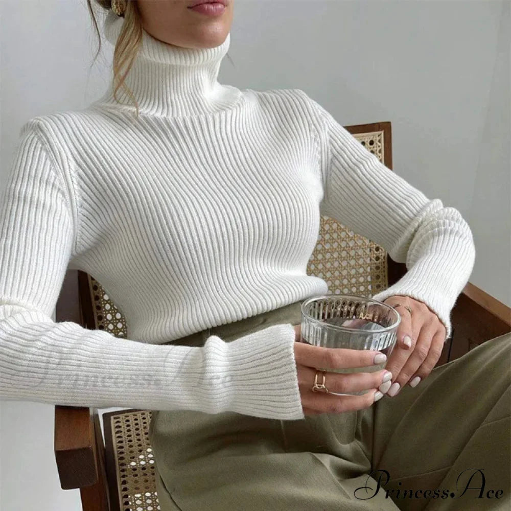 High-neck Slender Pullover Extended Sleeve Sweater WHITE / M swraters-241228