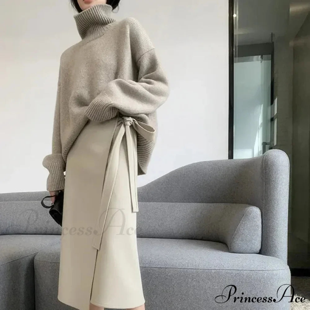 High-neck Sophisticated Charcoal Crimson Jumper swraters-241228