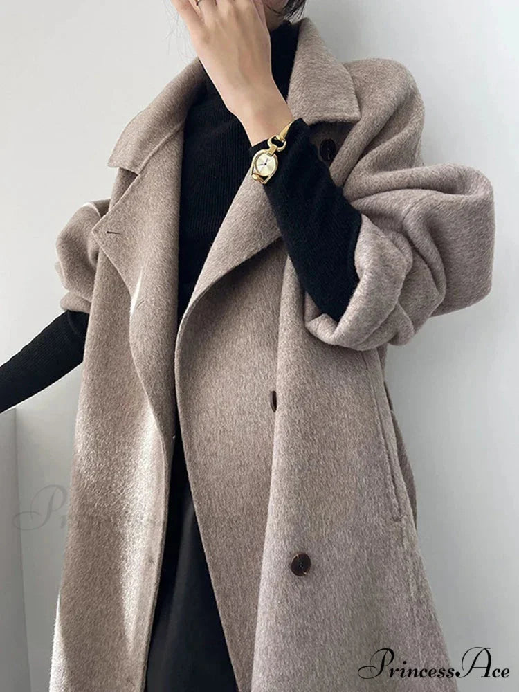 High-neck Wool Buttoned Overcoat as shown / S overcoats-241228