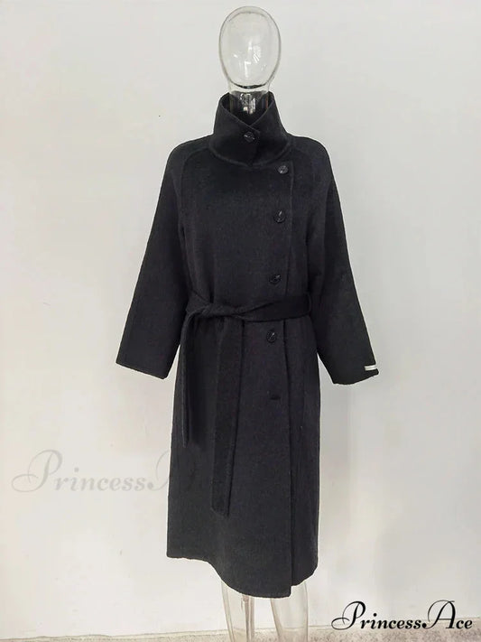 High-neck Wool Buttoned Overcoat Black / S overcoats-241228