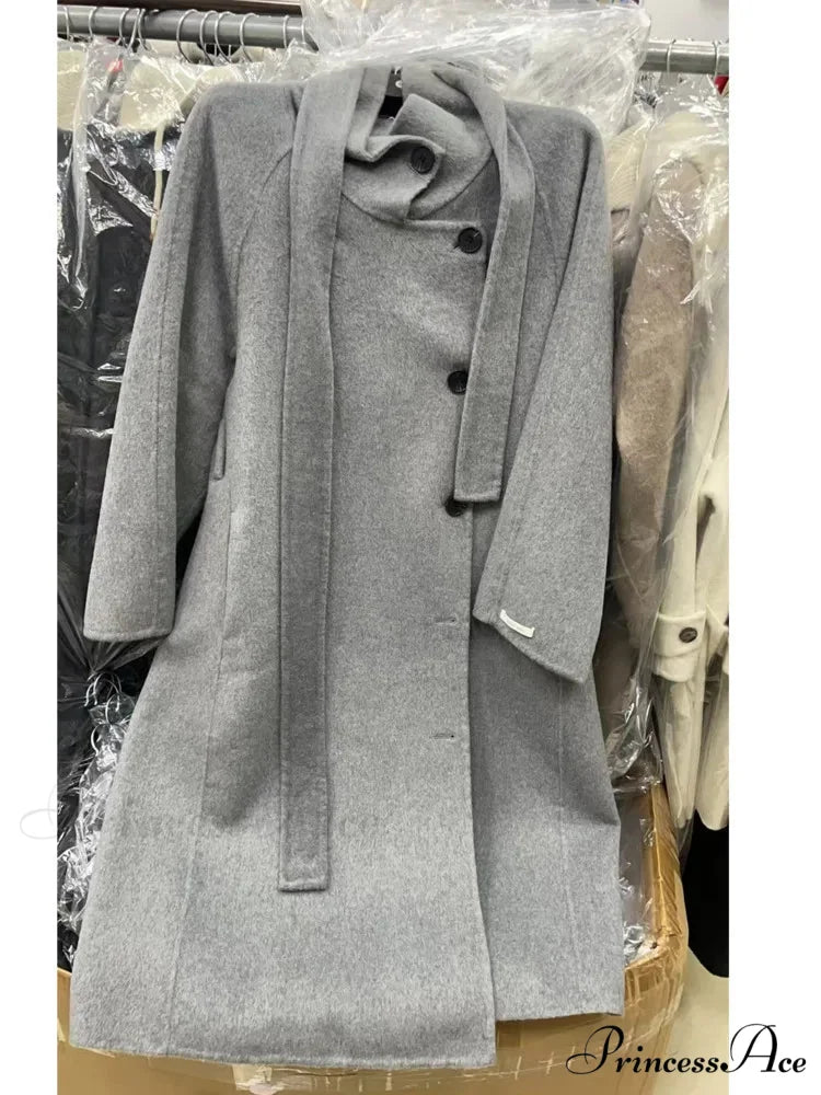 High-neck Wool Buttoned Overcoat GRAY / S overcoats-241228