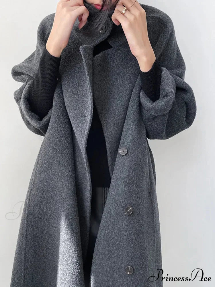 High-neck Wool Buttoned Overcoat overcoats-241228
