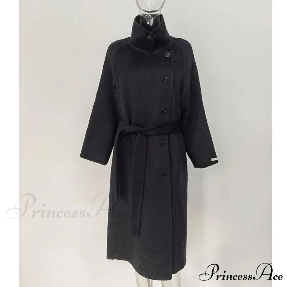 High-neck Wool Buttoned Overcoat overcoats-241228