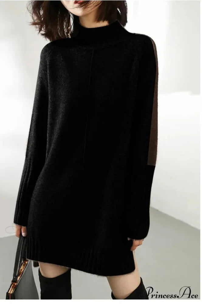 High-neck Wool Knit Cozy Jumper Black / S swraters-241228