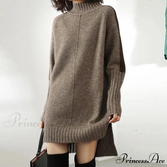 High-neck Wool Knit Cozy Jumper Grey / S swraters-241228