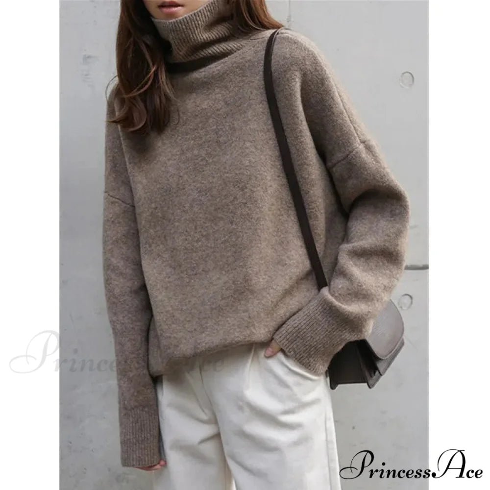 High-necked Wool Enlarged Jumper camel / S swraters-241228