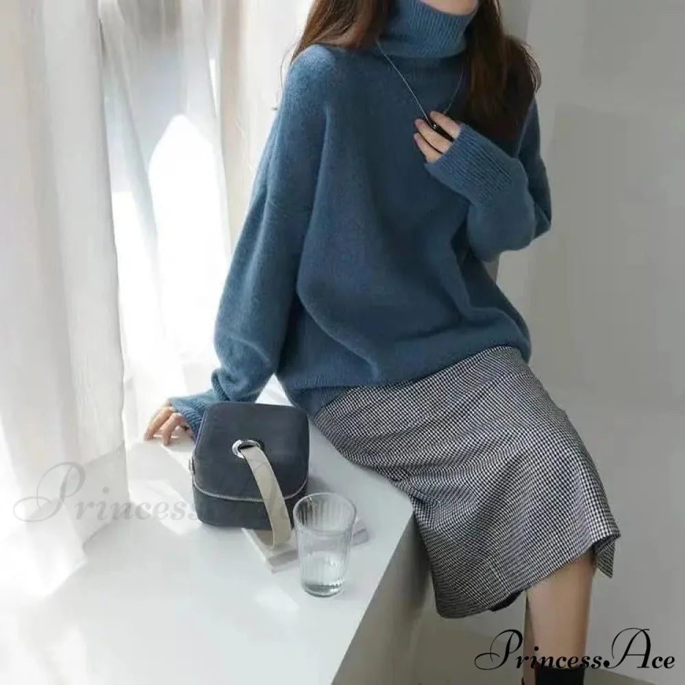 High-necked Wool Enlarged Jumper Haze Blue / S swraters-241228