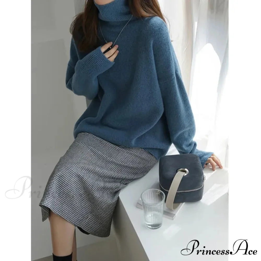 High-necked Wool Enlarged Jumper swraters-241228