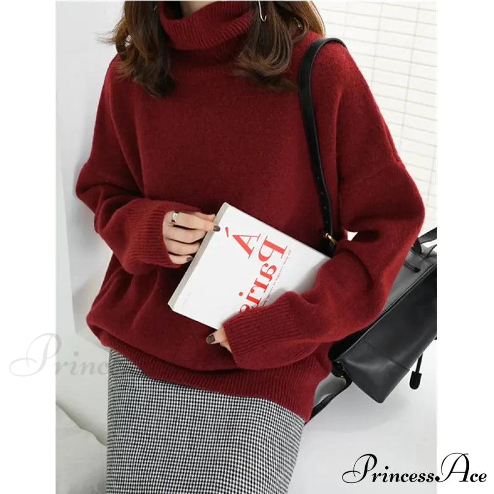 High-necked Wool Enlarged Jumper swraters-241228