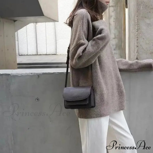 High-necked Wool Enlarged Jumper swraters-241228