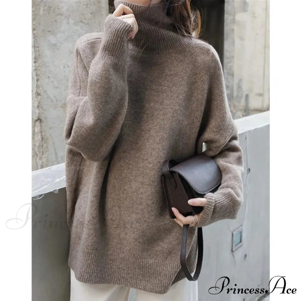 High-necked Wool Enlarged Jumper swraters-241228