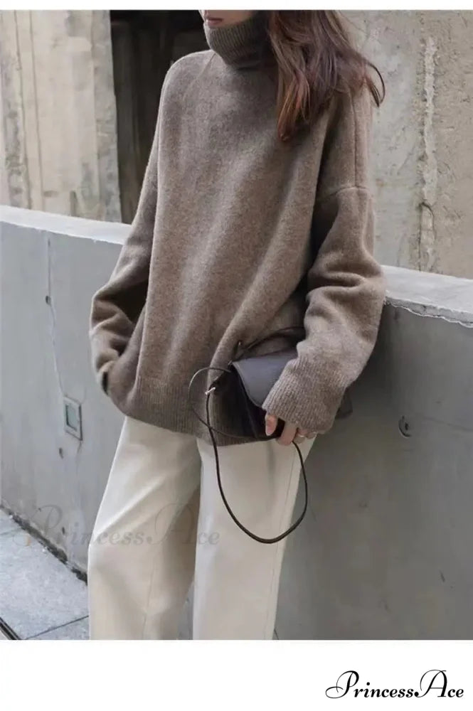 High-necked Wool Enlarged Jumper swraters-241228