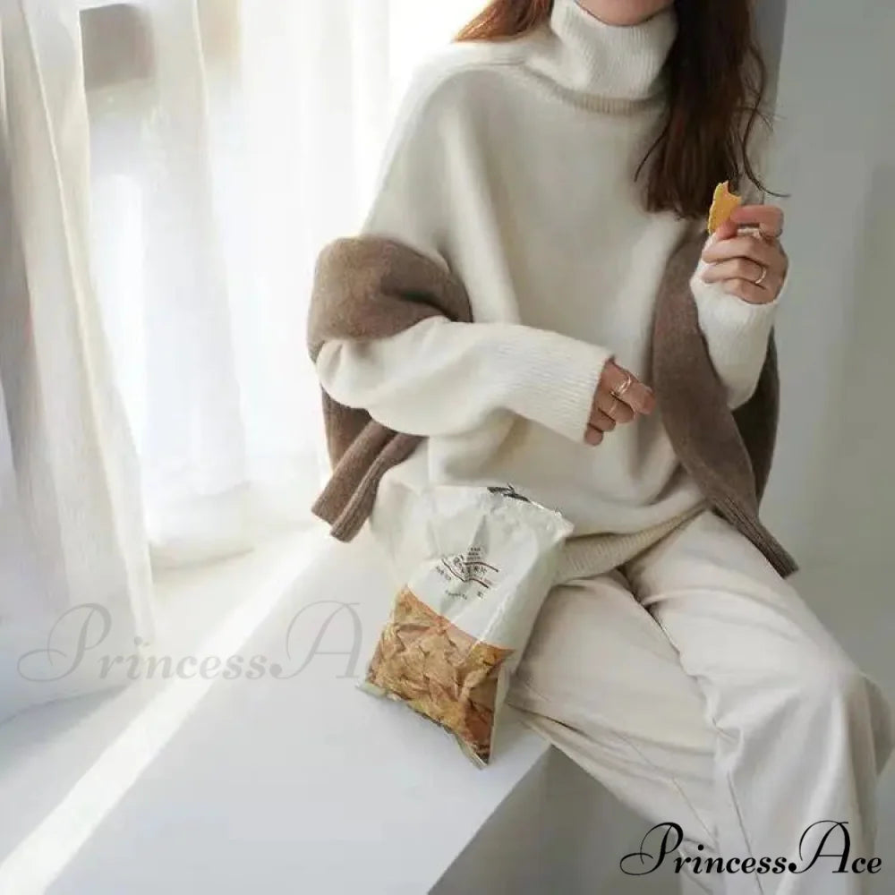 High-necked Wool Enlarged Jumper White / S swraters-241228