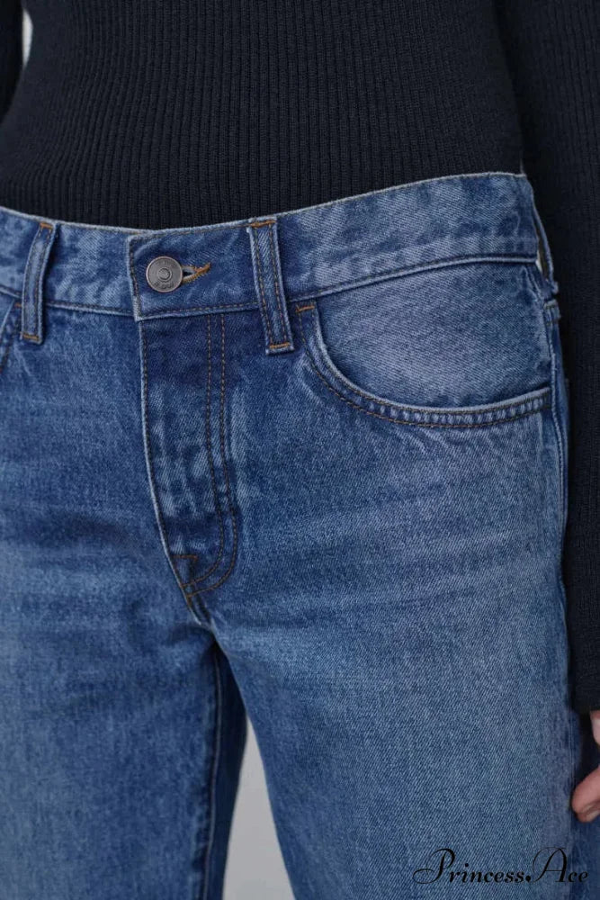 High Quality Fashion Retro Lady Straight-leg Spring and Autumn Simple Casual High Waist Denim Jean