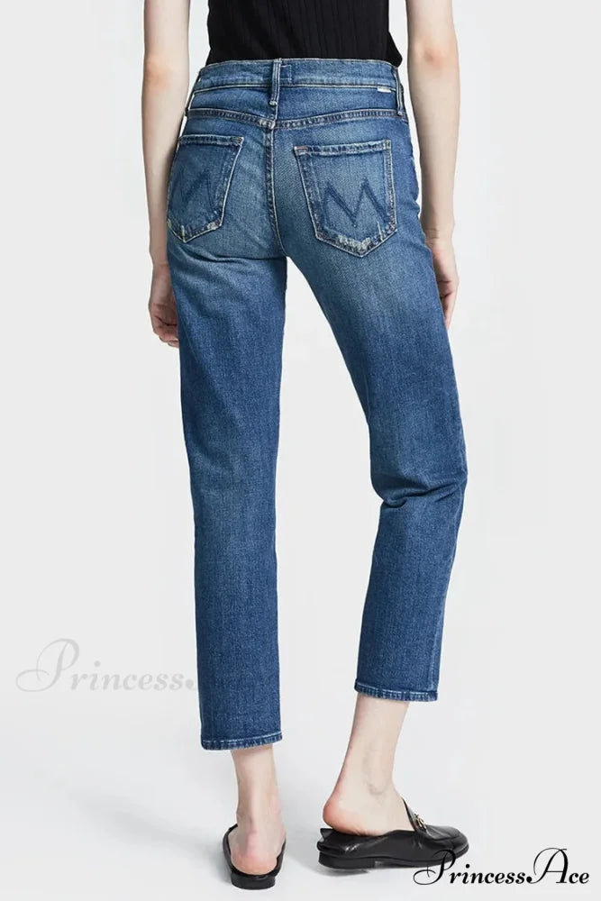 High Quality MO Zipper Women’s Straight High Waist Fashion Female Ankle-length Denim 2024 Fall Winter Jean