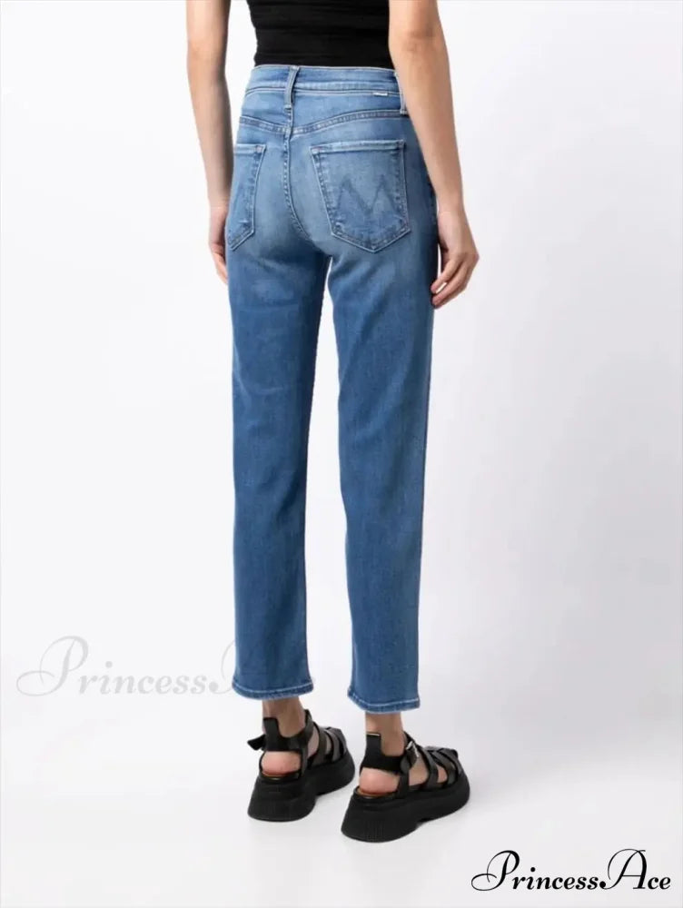 High Quality MO Zipper Women’s Straight High Waist Fashion Female Ankle-length Denim 2024 Fall Winter Jean