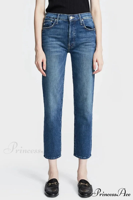 High Quality MO Zipper Women’s Straight High Waist Fashion Female Ankle-length Denim 2024 Fall Winter Jean