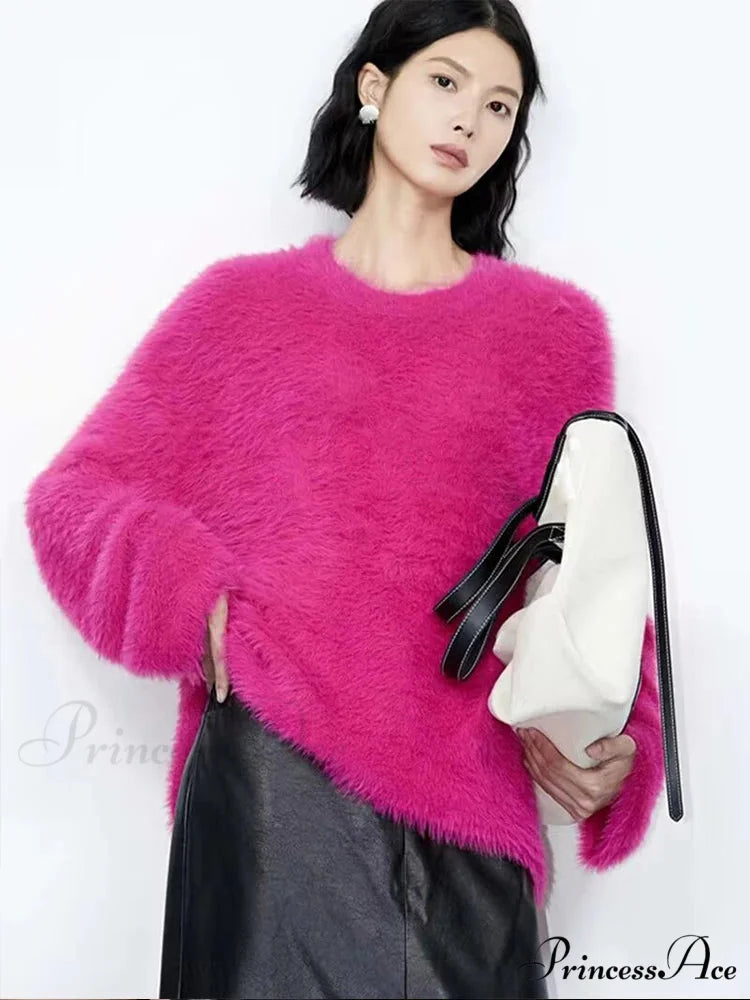 High Quality Soft Loose Knit Long Sleeve Green Christmas Sweater PINK / S