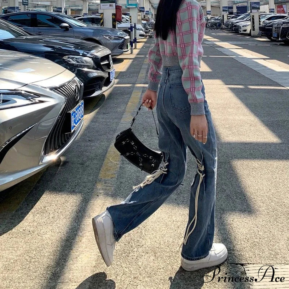 High Quality Vintage Blue Wide-Leg Straight Fashion Jean