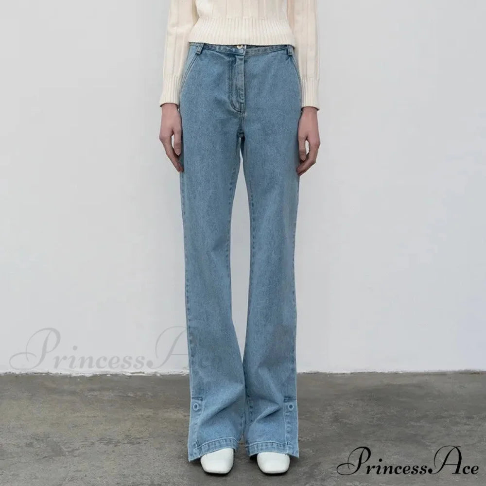 High Quality Women Spring and Autumn All-match Side Slit Straight High Waist Bootcut Jean