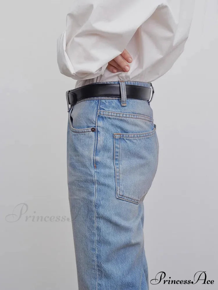 High Quality Women High-waisted All-match Light-colored Mopping Loose Straight-leg Spring and Summer New Jean