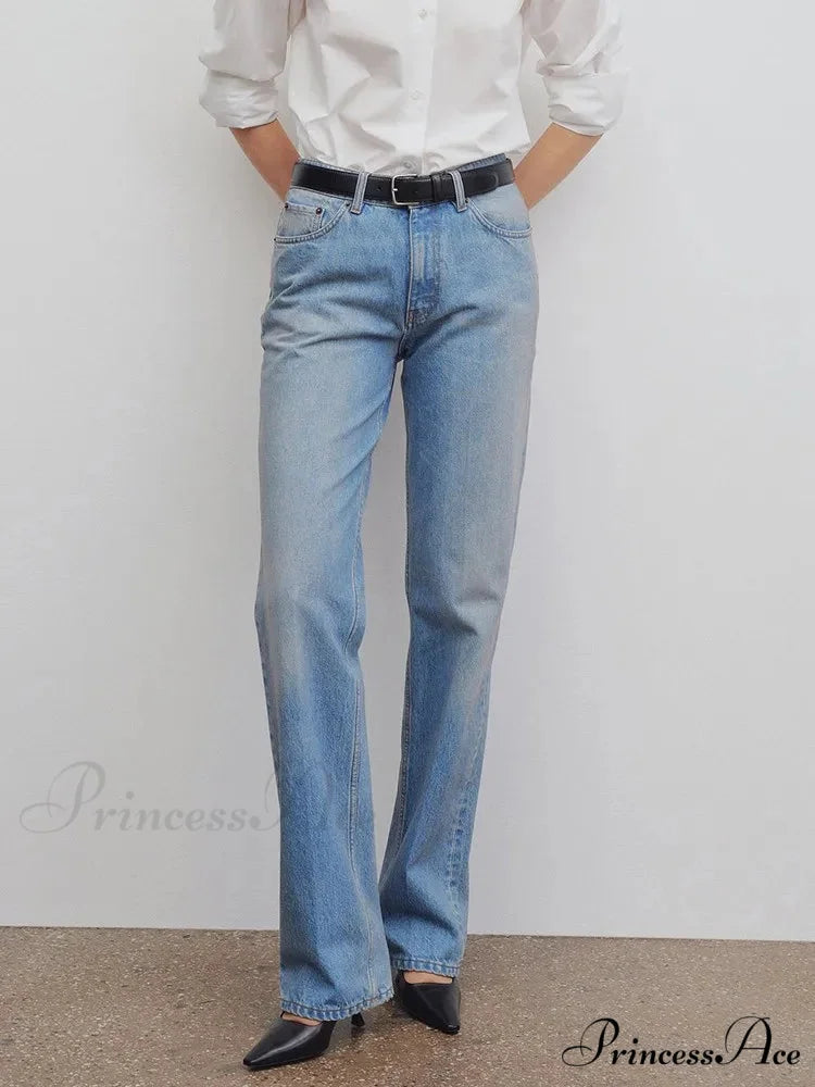 High Quality Women High-waisted All-match Light-colored Mopping Loose Straight-leg Spring and Summer New Jean Blue / S