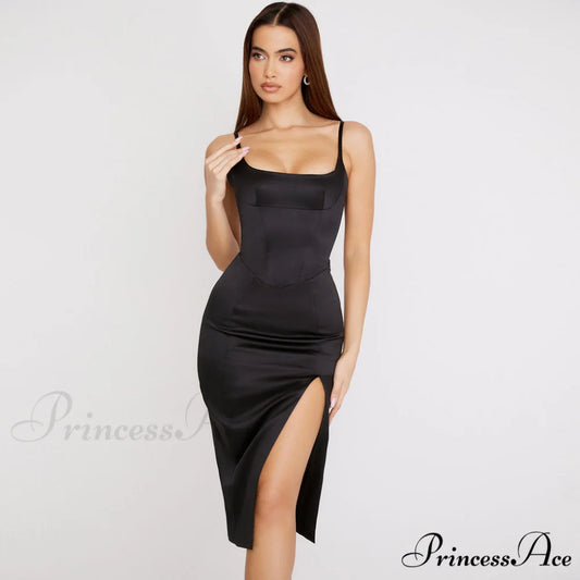 High Slit Sleeveless Trendy Mini Dress - Silver M / Black