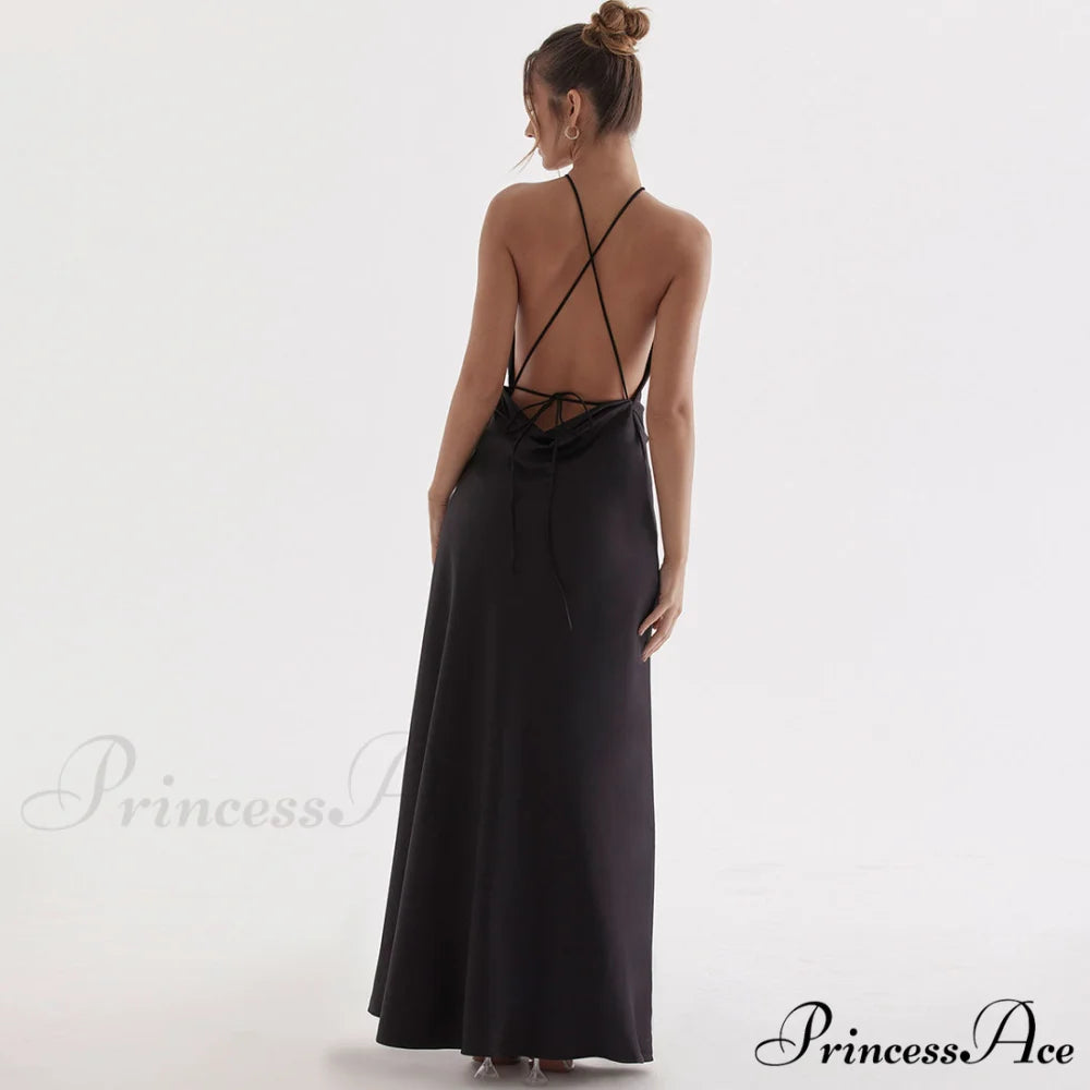 High Split Graceful Maxi Dress L / Black