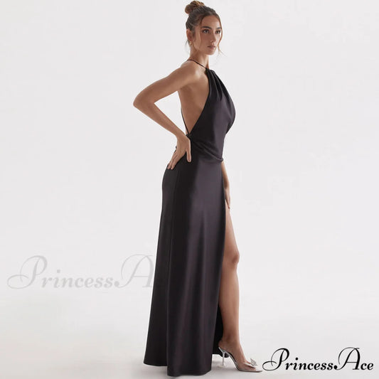 High Split Graceful Maxi Dress M / Black