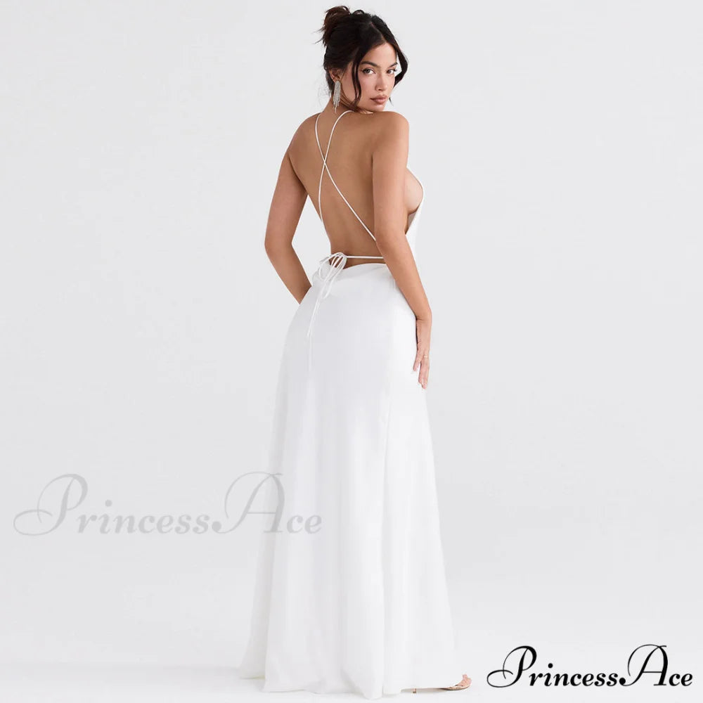 High Split Sleeveless Evening Modern Maxi Dress - Red L / White