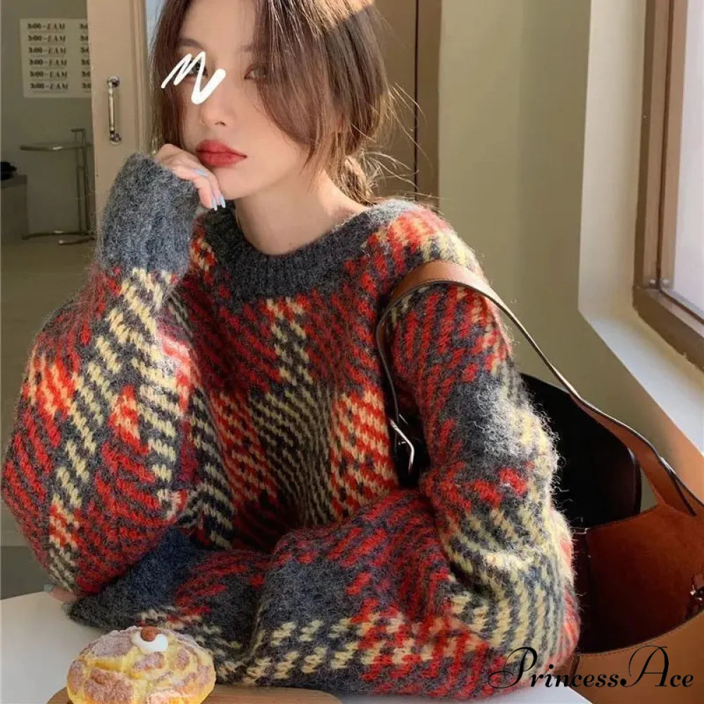 High Street Informal Reproduction Circular Neck Sweater Orange / S swraters-241228