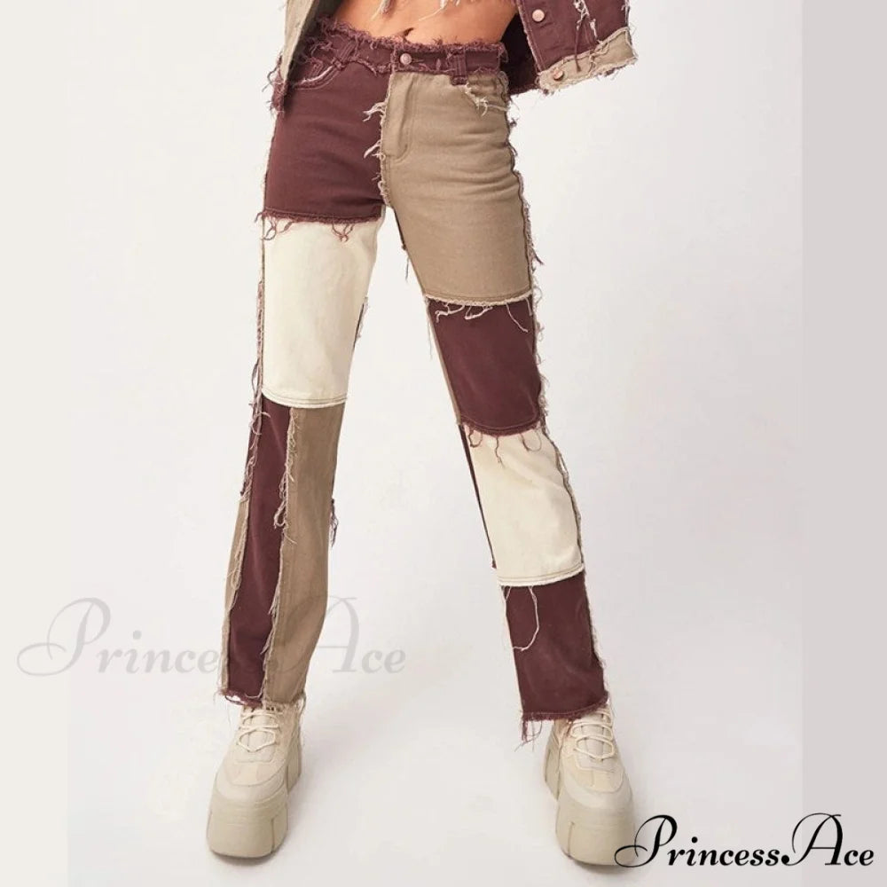 High Street Variegated Patchwork Jeans GL003 Brown / XS