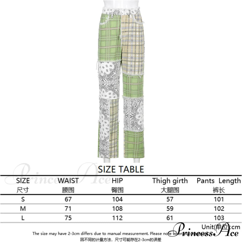 High Street Variegated Patchwork Jeans GL7118 Green / XS