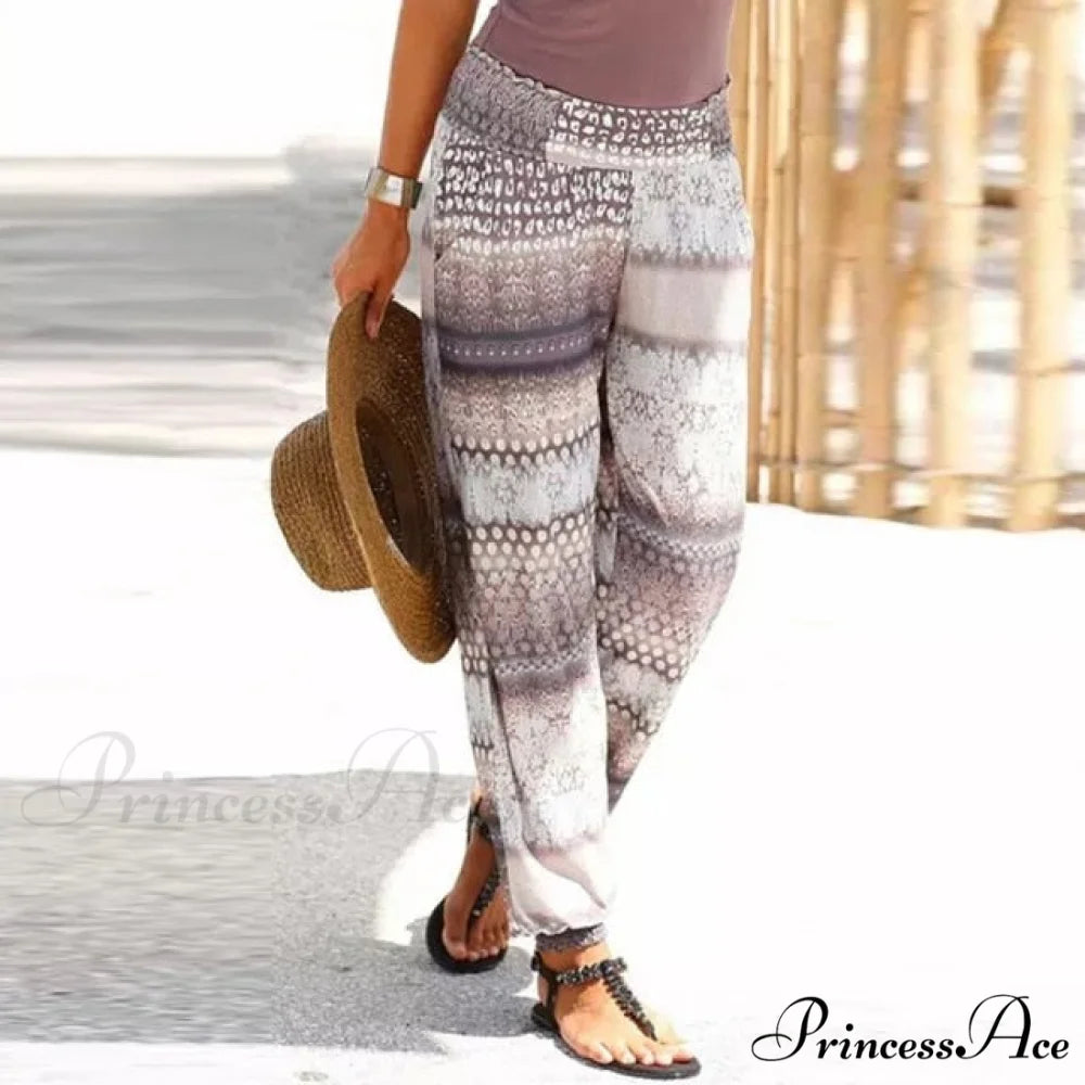 High Waist 3D Printing Trousers Long Pants gray / S