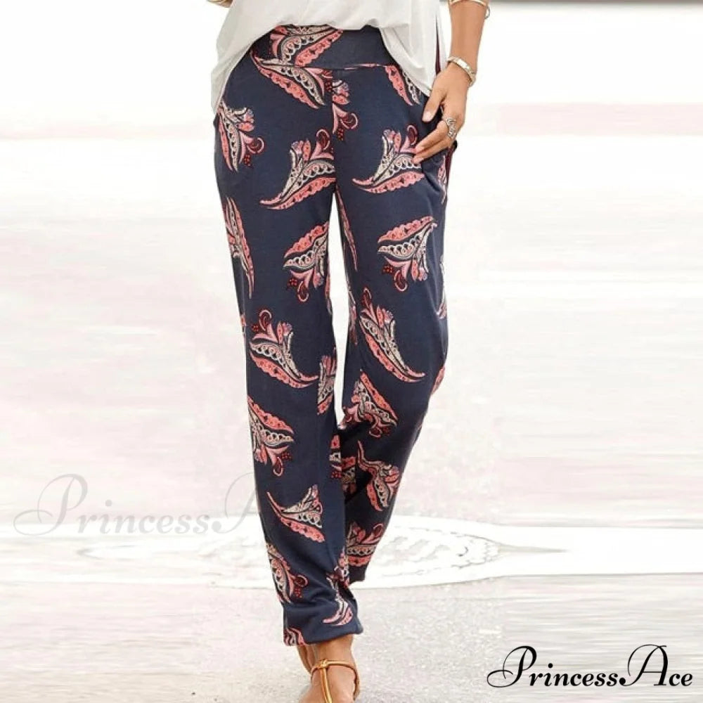 High Waist 3D Printing Trousers Long Pants green / S