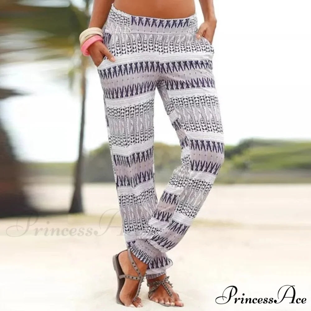 High Waist 3D Printing Trousers Long Pants white / S