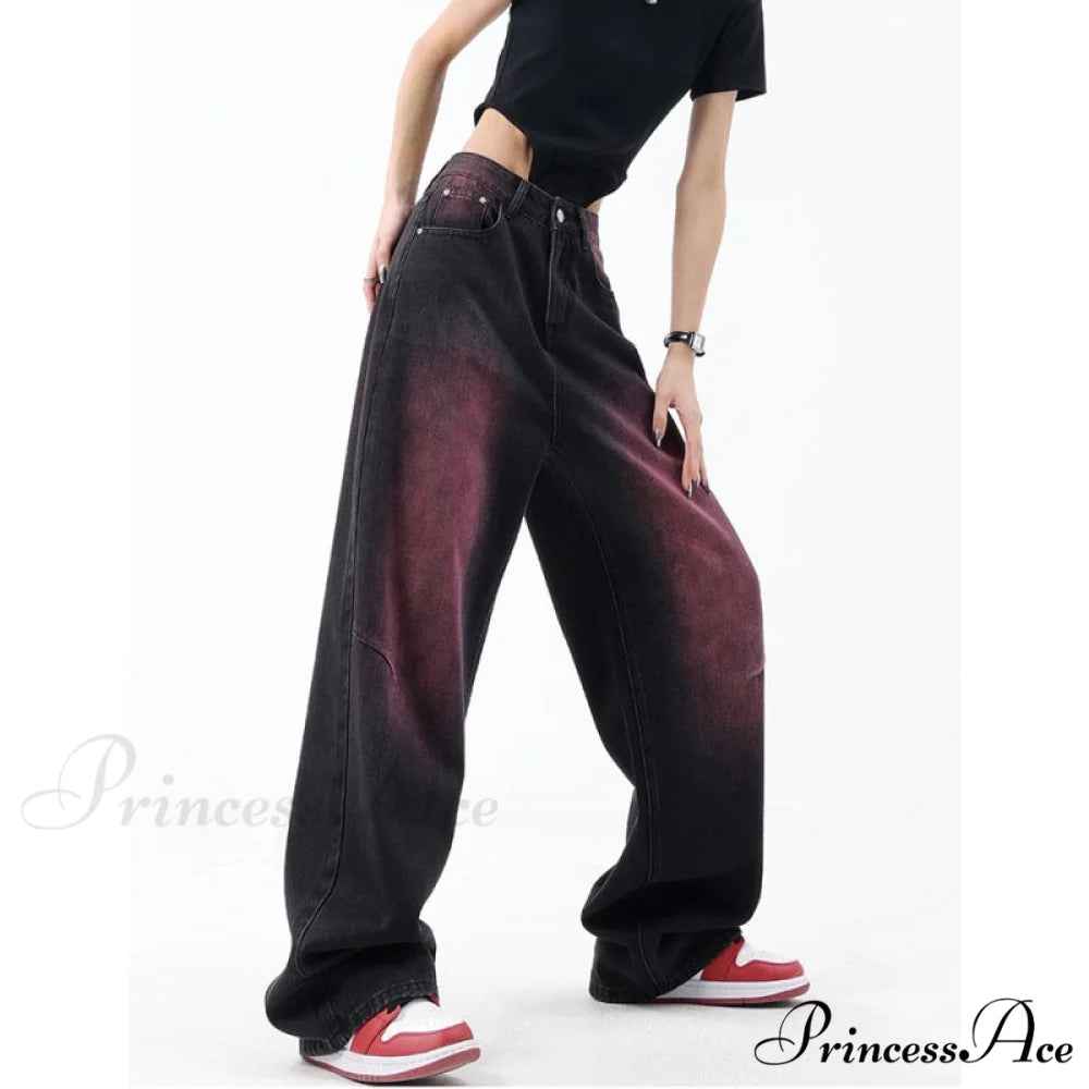 High Waist Baggy Wide Leg Pants Street Fashion black purple / S