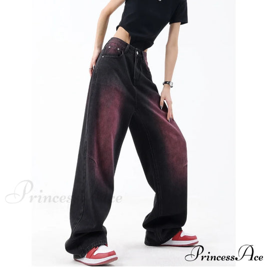 High Waist Baggy Wide Leg Pants Street Fashion black purple / S
