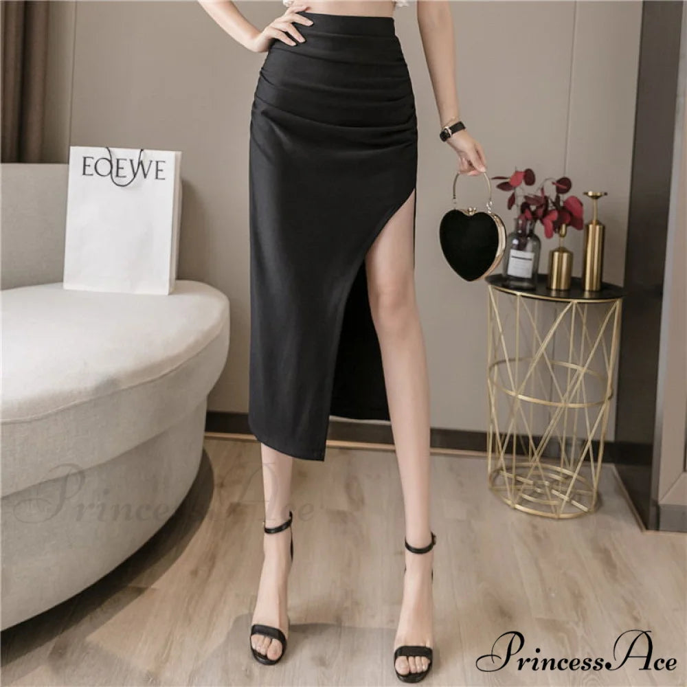 High Waist Black Slit Skirts