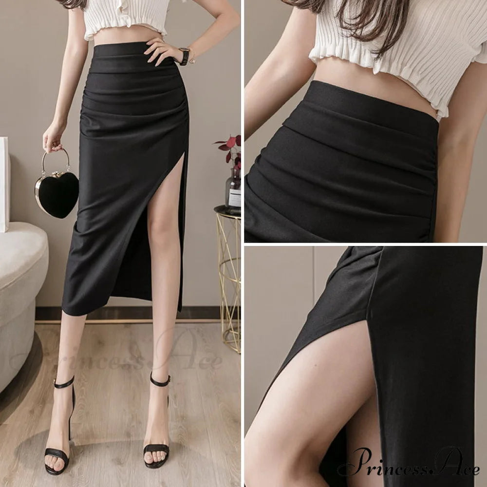 High Waist Black Slit Skirts
