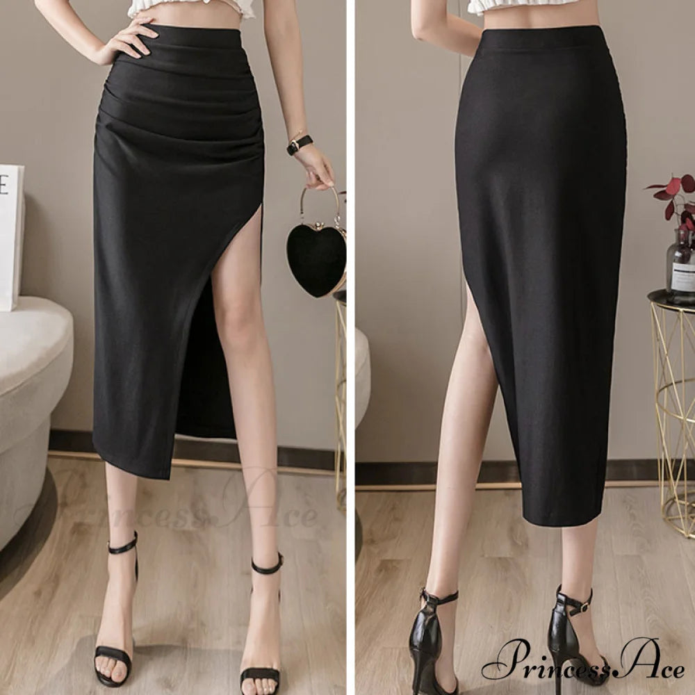 High Waist Black Slit Skirts